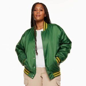 Aritzia TNA Stadium Jacket Womens L Green Bomber‎ Satin Varsity